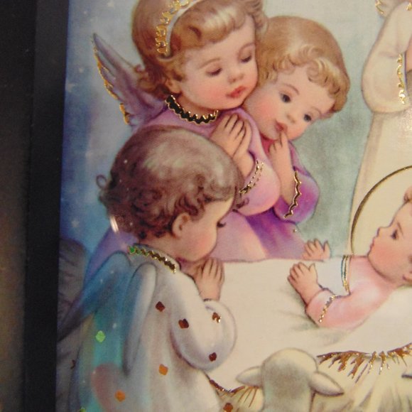 Angels Watching Over Baby, Wood Frame, 7.9 x 4.9 - Picture 5 of 7